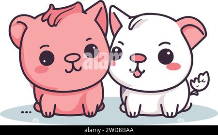 Mignon chat et chien Kawaii. Animaux de dessins animés mignons. Illustration vectorielle. Illustration de Vecteur