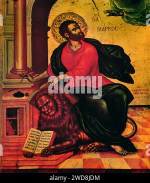 Emmanuel Tzanes - St. Mark the Evangelist - 1657 Benaki Museum Athènes Grèce. Mark l'évangéliste également connu sous le nom de Jean-Marc ou Saint-Marc, est la personne qui est traditionnellement attribuée à être l'auteur de l'Évangile de Marc Banque D'Images