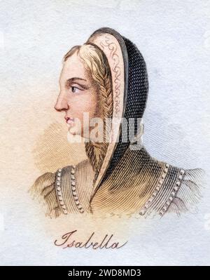 Isabella I. Beiname Isabella die Katholische Spanisch Isabel la Catolica 1451- 1504 Königin von Kastilien 1474-1504 und von Aragon 1479-1504 aus dem Buch Crabbs Dictionnaire historique aus 1825, Historisch, digital restaurierte Reproduktion von einer Vorlage aus dem 19. Jahrhundert, Date d'enregistrement non indiquée Banque D'Images