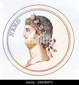 Nero Claudius Caesar Augustus Germanicus AD37 - 68 Geboren als Lucius Domitius Ahenobarbus Fünfter und letzter Römischer Kaiser aus der julisch-claudischen dynastie aus dem Buch Crabbs Historical Dictionary aus 1825, Historisch, digital restaurierte Reproduktion von einer Vorlage aus dem 19. Jahrhundert, Date d'enregistrement non indiquée Banque D'Images