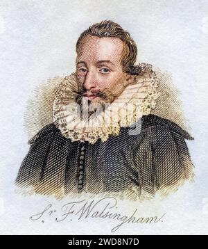 Sir Francis Walsingham c1532-1590 Englischer Staatsmann und Hauptsekretär der englischen Königin Elisabeth aus dem Buch Crabbs Historical Dictionary aus 1825, Historisch, digital restaurierte Reproduktion von einer Vorlage aus dem 19. Jahrhundert, Date d'enregistrement non indiquée Banque D'Images