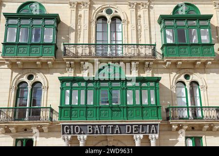 Gio Battista Delia signe sur le Palazzo Ferreria à la Valette Banque D'Images