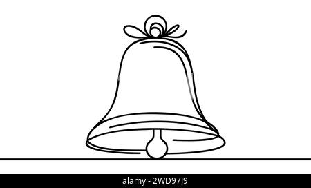 Vecteur de dessin continu de ligne de cloche. Fond vectoriel Bell d'une ligne. Icône cloche. Contour continu de Bell. Conception linéaire de cloches. Illustration de Vecteur