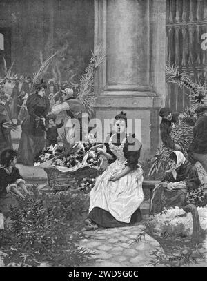 1895-04-08, la Ilustración Artística, El Domingo de Ramos en Madrid, Méndez Bringa (rogné). Banque D'Images