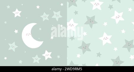 Carte de lune mignonne et motif sans couture. Fond pour les enfants avec la lune et les étoiles. Illustration vectorielle. Illustration de Vecteur