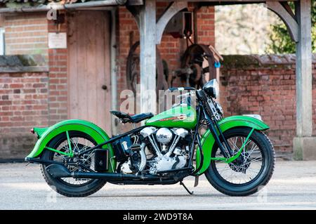 1945 Harley-Davidson EL 'Knucklehead' classique moto américaine. Côté droit. Banque D'Images