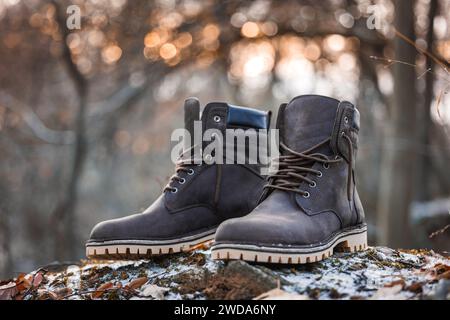 Chaussure de randonnée en cuir. Chaussures de mode automne et hiver. Chaussures de cheville imperméables pour les activités de plein air Banque D'Images