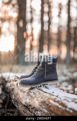 Chaussure de randonnée en cuir. Chaussures de mode automne et hiver. Chaussures de cheville imperméables pour les activités de plein air Banque D'Images