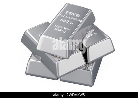 Lingots de palladium. Rendu 3D isolé sur fond blanc Banque D'Images