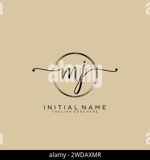 MJ logo d'écriture manuscrite initial avec cercle Illustration de Vecteur