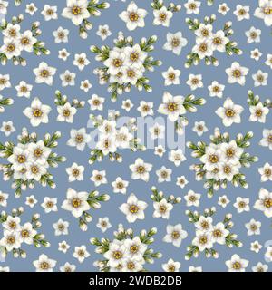 Beau motif sans couture aquarelle de fleurs blanches Forget-Me-Not pour Pâques, mariage, mère, Saint-Valentin, anniversaire, printemps et été fabri Banque D'Images