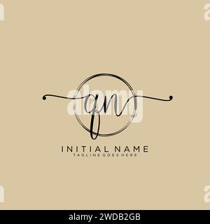 QN logo d'écriture manuscrite initial avec cercle Illustration de Vecteur
