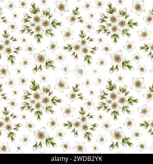 Beau motif sans couture aquarelle de fleurs blanches Forget-Me-Not pour Pâques, mariage, mère, Saint-Valentin, anniversaire, printemps et été fabri Banque D'Images