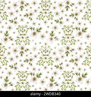 Beau motif sans couture aquarelle de fleurs blanches Forget-Me-Not pour Pâques, mariage, mère, Saint-Valentin, anniversaire, printemps et été fabri Banque D'Images