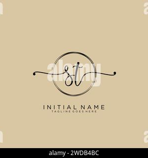 ST logo manuscrit initial avec cercle # Illustration de Vecteur