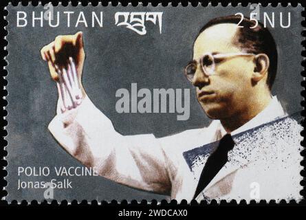 Découvreur du vaccin contre la polio Jonas Salk sur timbre Banque D'Images