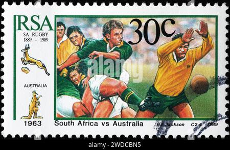 Match de rugby de 1963 Afrique du Sud vs Australie célébré sur timbre Banque D'Images