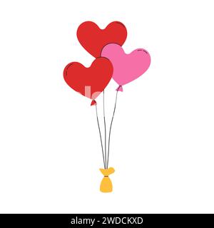 Cœurs de ballon dans un style plat. Bouquet de ballons pour l'amour, l'anniversaire et la fête. Illustrations vectorielles de la Saint-Valentin griffonnées. Illustration de Vecteur