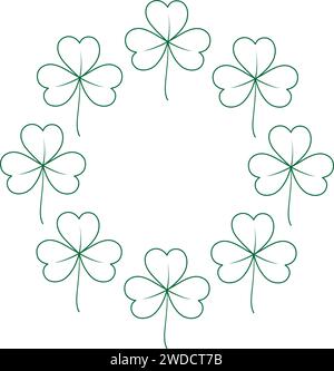 Contour arrondi abstrait dessiné bordure de cadre de chamrocks. Concept de conception pour St. Patrick salutations. Isoler. EPS. Affiche vectorielle, bannière, brochures, voeux ou cartes, étiquette de prix, étiquette ou web, promo Illustration de Vecteur
