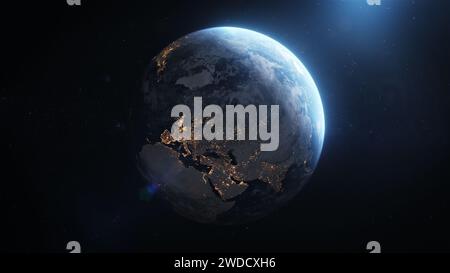 La Terre dans l'espace extra-atmosphérique avec les lumières de la ville Banque D'Images