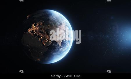 La Terre dans l'espace extra-atmosphérique avec les lumières de la ville Banque D'Images