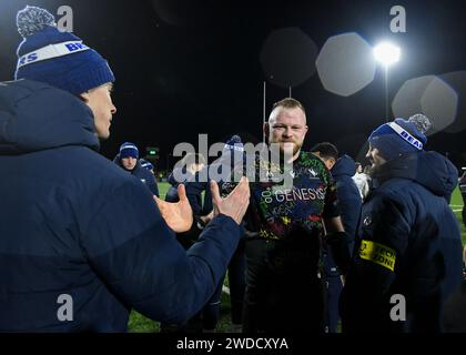 Galway, Irlande. 19 janvier 2024. Joe Joyce de Connacht à la fin du match de la coupe des Champions Investec à la ronde 4 entre Connacht et les Bristol Bears au Dexcom Stadium de Galway Credit : Don Soules/Alamy Live News Banque D'Images