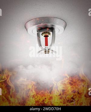 Gicleur d'incendie au plafond. Illustration 3D. Banque D'Images