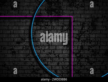 Lignes géométriques bleu violet sur mur grunge de brique noire. Fond vectoriel abstrait Illustration de Vecteur