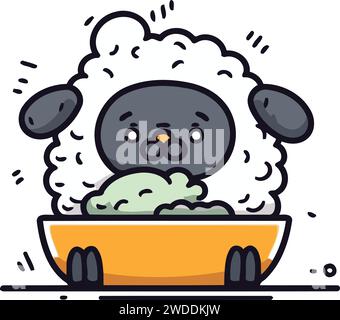 Mignon chien Kawaii dans un bol d'eau. Illustration vectorielle. Illustration de Vecteur