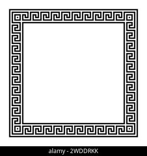 Cadre carré en forme de méandre avec motif de touches grecques sans couture. Frontière avec motif grec de fret, construit à partir de lignes continues. Banque D'Images