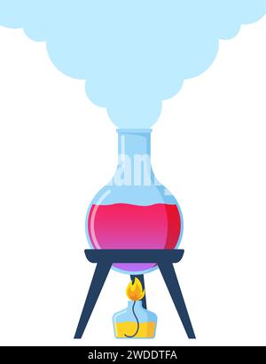 Le tube à essai est chauffé sur le feu d'une lampe à alcool, un brûleur. Chimie, expérience scientifique en laboratoire. Procédé de combustion, chauffage. Évaporation pr Illustration de Vecteur