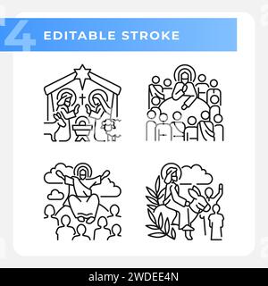 Ensemble d'icônes linéaires du ministère de Jésus Illustration de Vecteur