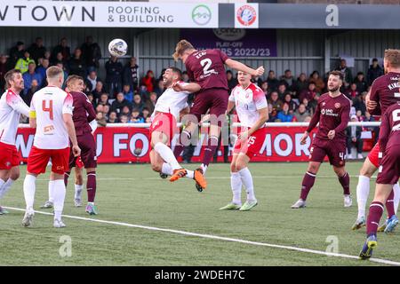 Edimbourg, Royaume-Uni. 20 janvier 2024. Ainslie Park. Edimbourg. Spartans v Hearts. 20 janvier 2024 pendant le match de Scottish Gas Scottish Cup entre Spartans et Hearts, Frankie Kent marque avec une tête en plus de temps pour gagner l'égalité 2-1 (crédit photo : Alamy Live News/David Mollison) crédit : David Mollison/Alamy Live News Banque D'Images