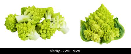 Chou de brocoli romanesco ou chou-fleur romain isolé sur fond blanc avec pleine profondeur de champ Banque D'Images