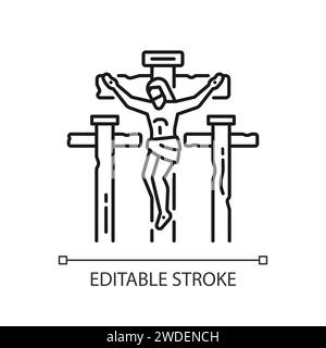 Crucifixion de l'icône linéaire de Jésus Illustration de Vecteur