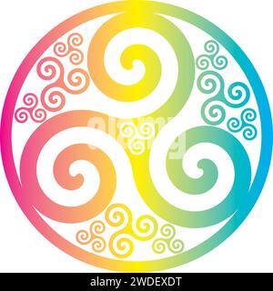 Symbole celtique nœud celtique cercle Triskelion Trinité géométrie Sacrée énergie - couleurs arc-en-ciel Illustration de Vecteur