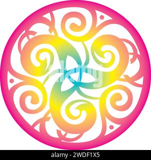 Symbole celtique nœud celtique cercle Triskelion Trinité géométrie Sacrée énergie - couleurs arc-en-ciel Illustration de Vecteur