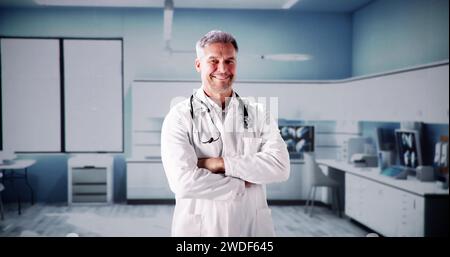 Portrait du médecin homme confiant en clinique Banque D'Images