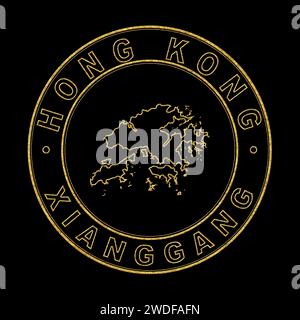 Carte de Hong Kong, Golden Stamp Black Background, Clipping Path Banque D'Images