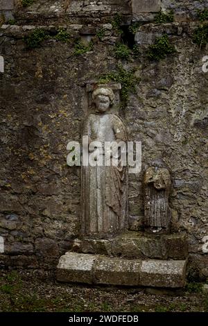 Statue sculptée dans le prieuré d'Athassel, comté de Tipperary, Irlande Banque D'Images