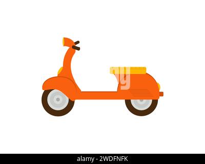 Scooter rétro orange, vue latérale. Cyclomoteur pour la livraison, scooter pour le tourisme. Transport urbain respectueux de l'environnement. Moto à deux roues en voiture simple Illustration de Vecteur