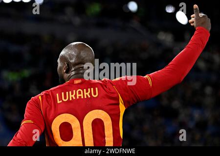 Rome, Italie. 20 janvier 2024. Romelu Lukaku de AS Roma fait des gestes lors du match de football Serie A entre AS Roma et Hellas Verona au stade Olimpico de Rome (Italie), le 20 janvier 2024. Crédit : Insidefoto di andrea staccioli/Alamy Live News Banque D'Images