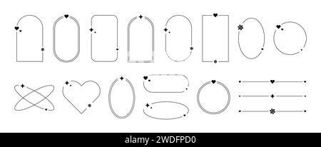 Cadres esthétiques avec des éléments y2k et aura. Bordures avec des décorations avec des coeurs, des fleurs et des étincelles. Collection d'illustrations isolées vectorielles sur un fond blanc. Illustration de Vecteur