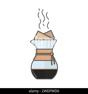 Versez sur le goutteur à café, cafetière goutte à goutte avec filtre, ustensile pour préparer le café pour barista ou café. Illustration vectorielle isolée sur W Illustration de Vecteur