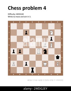Puzzle de problème d'échecs avec solution. Illustration de problème d'échecs de difficulté moyenne. Illustration de Vecteur