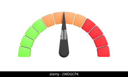 Compteur de vitesse. Isolé. Vert, orange et rouge. illustration 3d. Banque D'Images