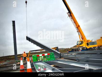 Airbourne Colours nouvelle base (Hangar 4) en construction à l'aéroport international de Teesside en janvier 2024. Crédit James Hind/Alamy. Banque D'Images