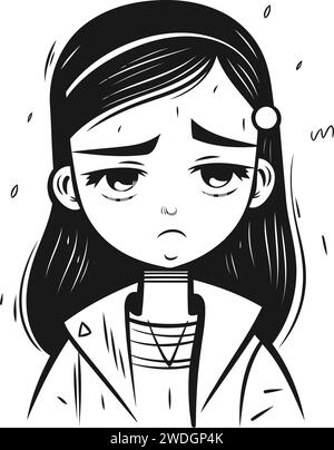 Fille triste dans un trench coat. Illustration vectorielle isolée sur fond blanc. Illustration de Vecteur