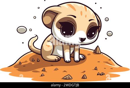 Mignon meerkat de bande dessinée assis sur le sable. Illustration vectorielle Illustration de Vecteur