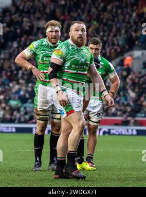 Leicester, Angleterre Royaume-Uni le 20 janvier 2024. Leicester Joe Heyes en action lors du match Investec Champions Cup Pool 4 Round 4 entre Leicester Tigers et Leinster à Mattioli Woods Welford Road à Leicester, Angleterre Royaume-Uni le 20 janvier 2024. Photo de Gary Mitchell crédit : Gary Mitchell, GMP Media/Alamy Live News Banque D'Images